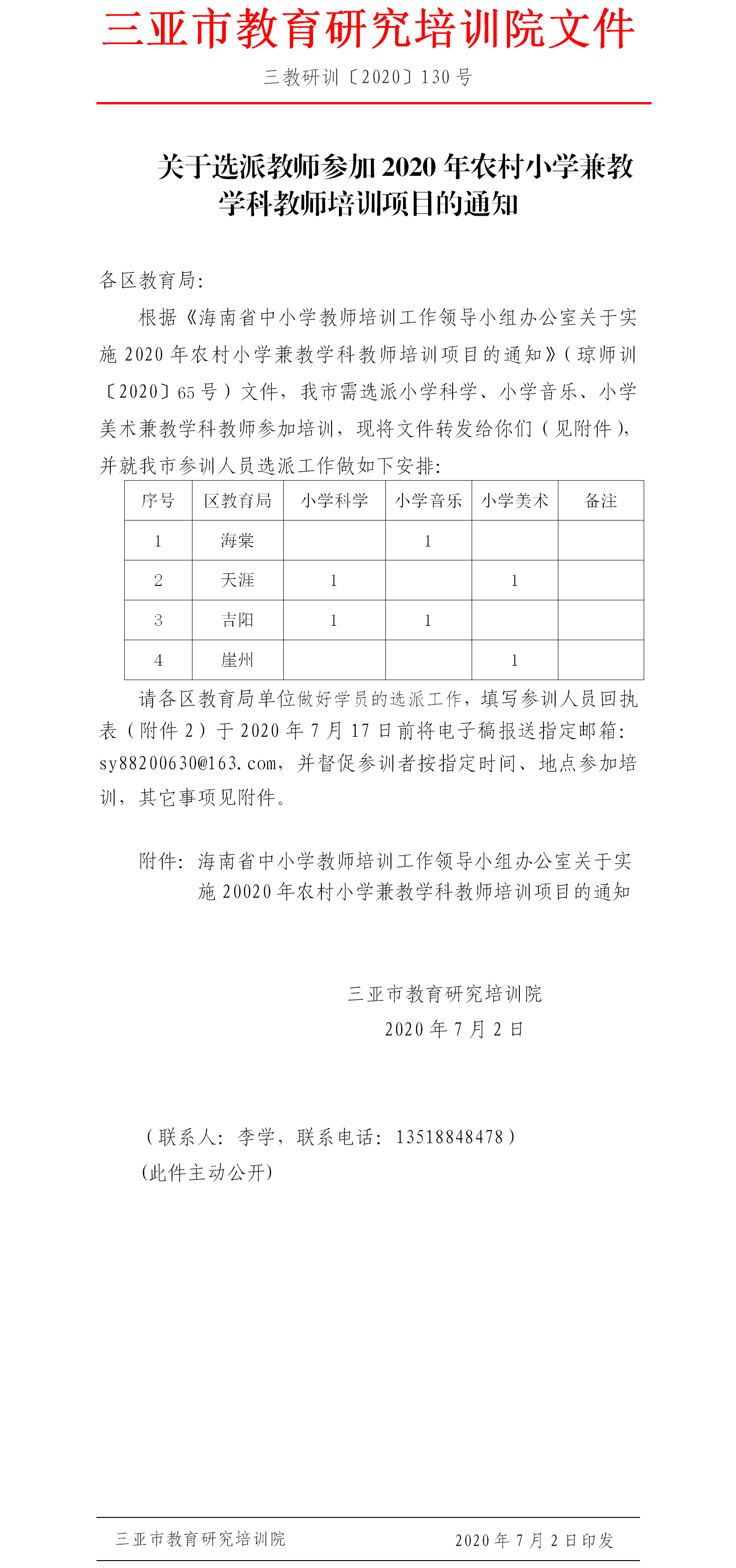 关于选派教师参加2020年农村小学兼教学科教师培训项目的通知.png