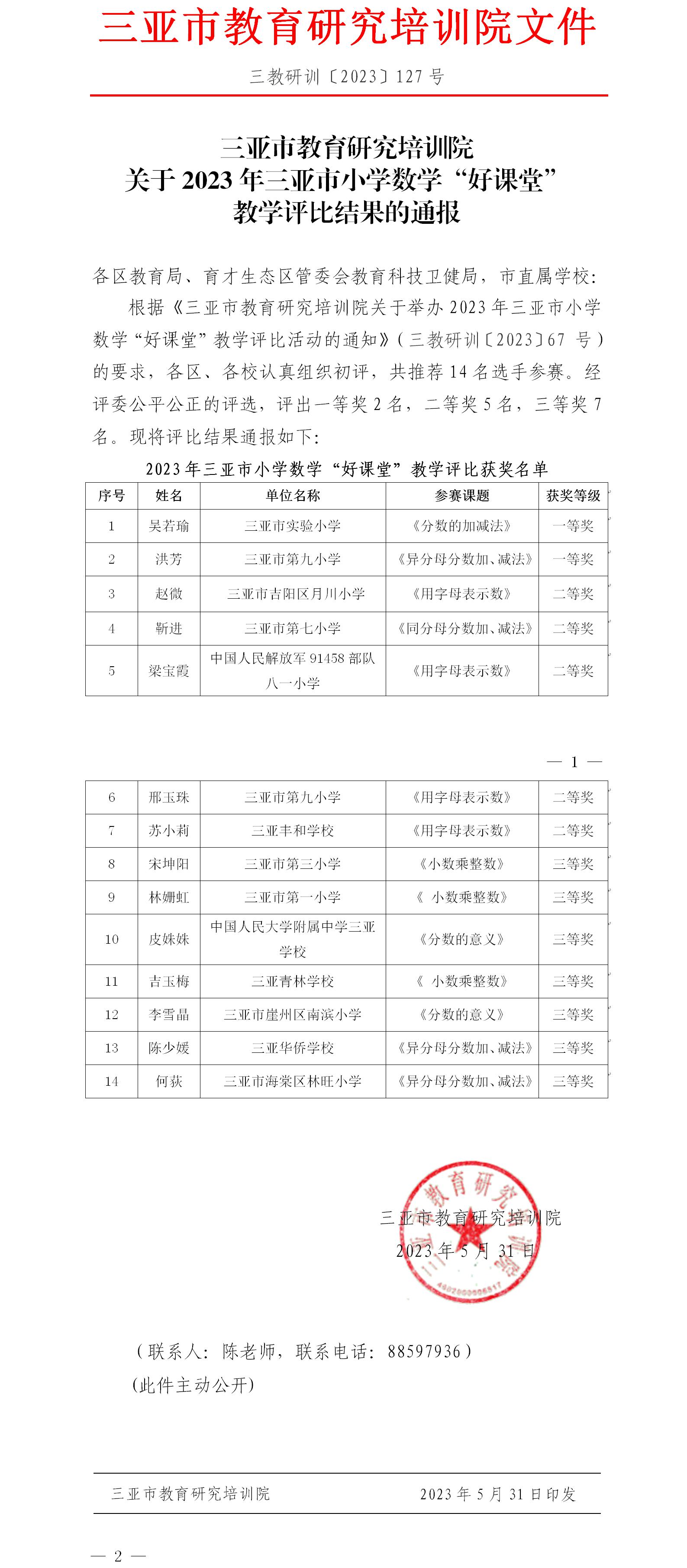 关于2023年三亚市小学数学“好课堂”教学评比结果的通报.jpg